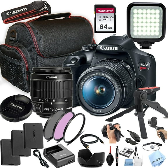Canon EOS Rebel T7 DSLR Power Bundle with EF-S 18-55mm Lens, 64GB SD Card (International Version)