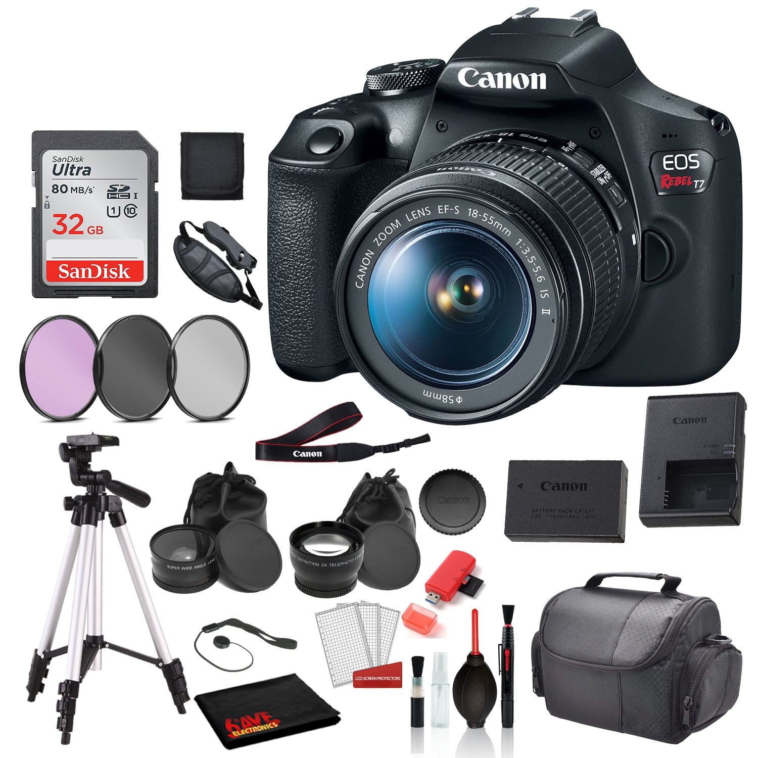 Canon EOS 4000D DSLR Camera with 18-55mm f/3.5-5.6 Zoom Lens,32GB Memory,  Case,Tripod w/Hand Grip and More(28pc Bundle)