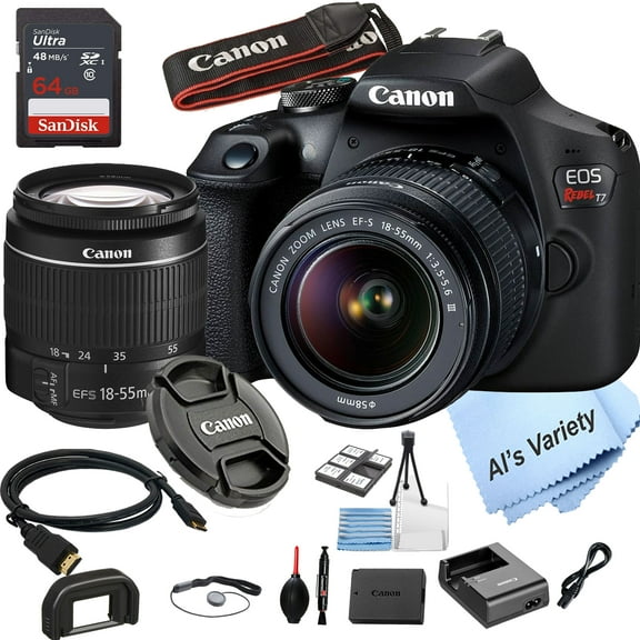 Canon EOS Rebel T7 with 18-55mm f/3.5-5.6 Zoom Lens 24.0 Megapixels 9-Point AF WiFi HD 1080P - 64GB DSLR Camera Bundle