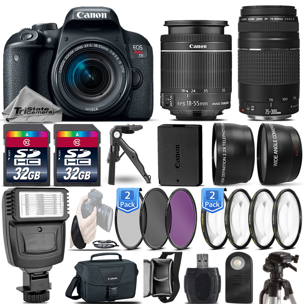 Canon EOS Rebel T7i / 800D DSLR Camera + 18-55mm IS STM + 75-300 III -64GB Kit - image 1 of 11