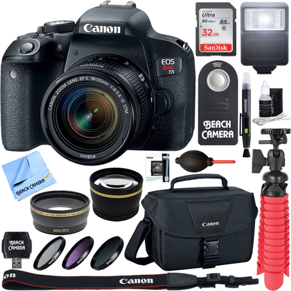Canon EOS Rebel T7i/800D DSLR Camera with 1855mm Lens Memory & Flash