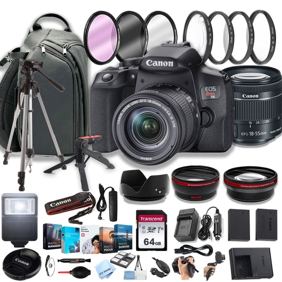 Canon EOS Rebel T8i DSLR Camera w/EF-S 18-55mm F/4-5.6 STM Zoom Lens + 100S Sling Backpack + 64GB Memory Cards, Professional Photo Bundle (40pc Bundle) (International Version)