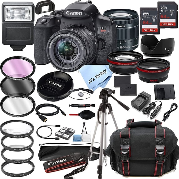 Canon EOS Rebel T8i DSLR Camera w/EF-S 18-55mm F/4-5.6 STM Zoom Lens + 128GB Memory + Case + Tripod + Filters 36pc Bundle (International Version)