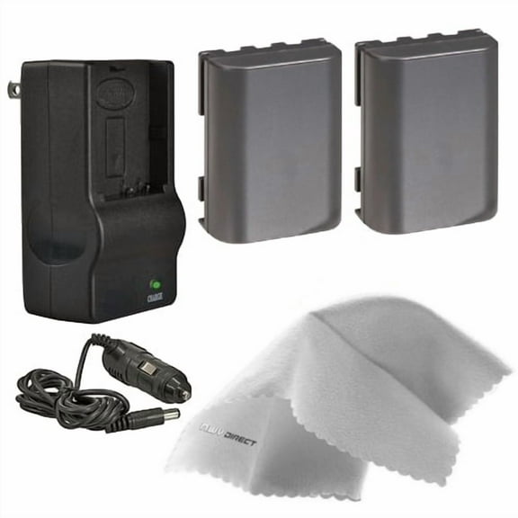 Canon EOS Rebel XTi High Capacity 'Intelligent' Batteries (2 Units) + AC/DC Travel Charger + Nwv Direct Microfiber Cleaning Cloth.