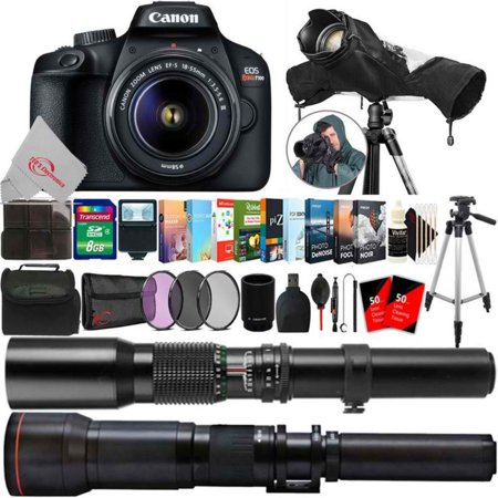 Canon EOS T100 18MP DSLR Camera with 18-55mm, 500mm & 650-1300mm Lens Accessory Bundle
