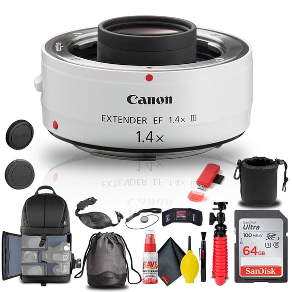 Canon Extender EF 1.4X III (4409B002) + BackPack + 64GB Card + Lens Pouch + More (International Version)