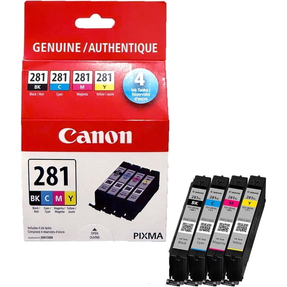 Canon Genuine Ink Cartridges CLI-281 (Black, Cyan, Magenta & Yellow), Value Pack (4-Count), Original Canon Printer Ink for PIXMA TR7620 / TR8520 / TS6220 Printers Sold Without Manufacturer Warranty