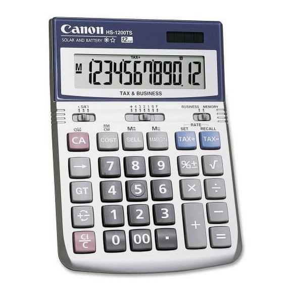 Canon HS-1200TS 12-Digit Angled Display Calculator 12 Digit(s) - LCD - Battery/Solar Powered - 1.4" x 4.8" x 6.7" - Black, White - 1 Each