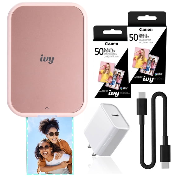 Canon IVY 2 Mini Photo Printer Pink, Bluetooth Portable, 2x ZINK Paper 50 Sheets (International Model)