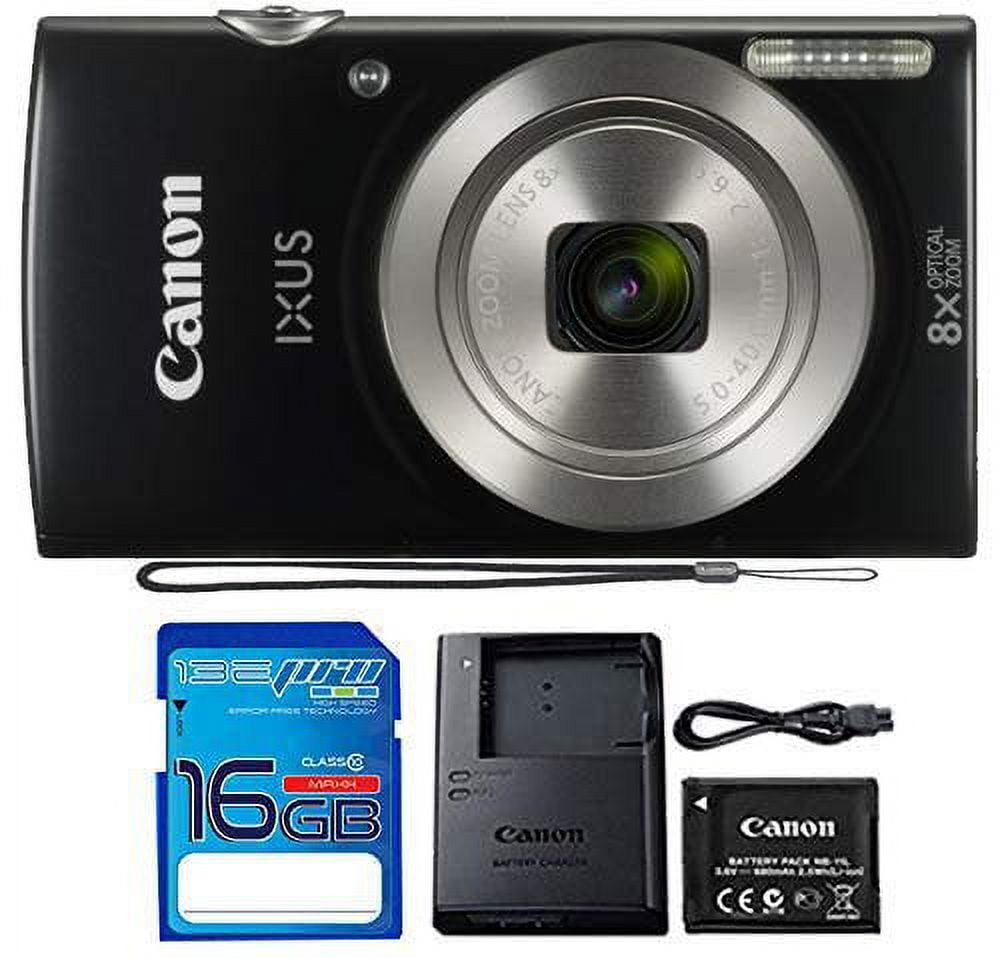Canon IXUS 185 / ELPH 180 Digital Camera (Black) with 16 Gb Memory Card