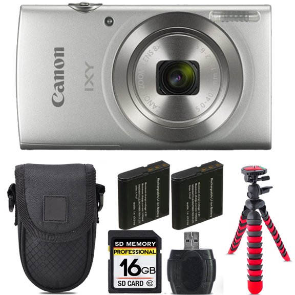 Canon IXY 200 /Elph 180 Digital Camera (Silver) + Extra Battery +Tripod + Case -16GB Kit (International Version)