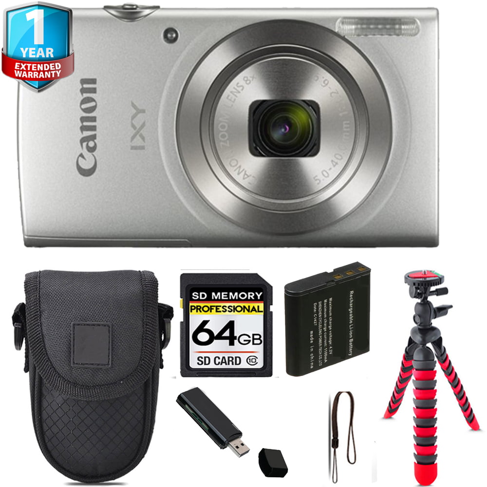Canon IXY 200 /Elph 180 Digital Camera (Silver) + Tripod + 1 Yr Warranty -  64GB Kit