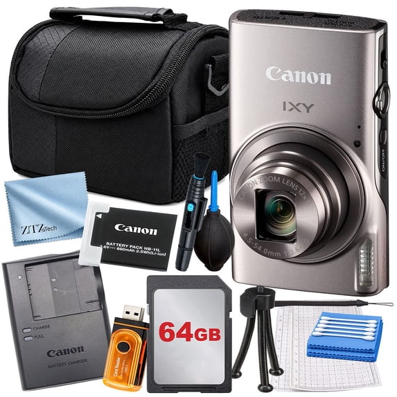 Canon IXY 650 12x Optical Zoom 20.3 MP CMOS sensor Compact Digital Camera, Silver Small 64GB (International Version)