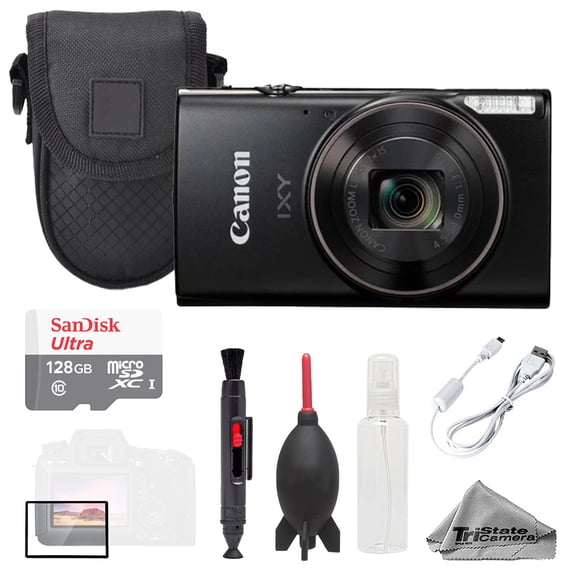 Canon IXY 650 m (PowerShot Elph 360 HS A) Camera - Black + 128GB + Bag+ Screen Protector- Basic Kit (International Version)