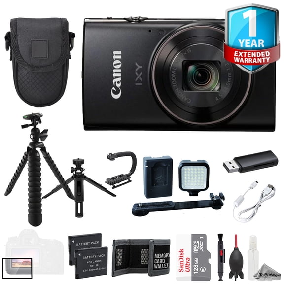 Canon IXY 650 m (PowerShot Elph 360 HS A) Camera - Black + 128GB+Ext Batt+1Yr Warranty-ULTIMATE Kit (International Version)