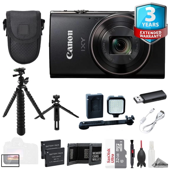 Canon IXY 650 m (PowerShot Elph 360 HS A) Camera - Black +32GB + Ext Batt+3 YR Warranty-ULTIMATE Kit (International Version)