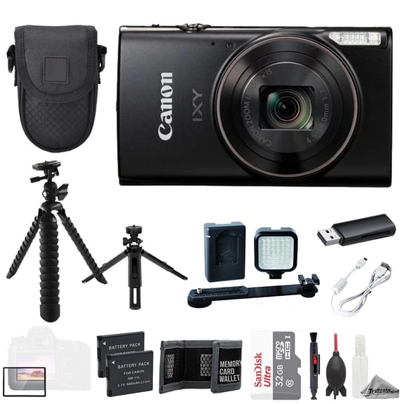 Canon IXY 650 m (PowerShot Elph 360 HS A) Camera - Black + 32GB + Ext Batt+ LED Light- ULTIMATE Kit (International Version)