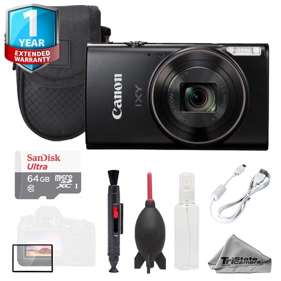 Canon IXY 650 m (PowerShot Elph 360 HS A) Camera - Black + 64GB + Bag+ 1 Yr Warranty- Basic Kit (International Version)