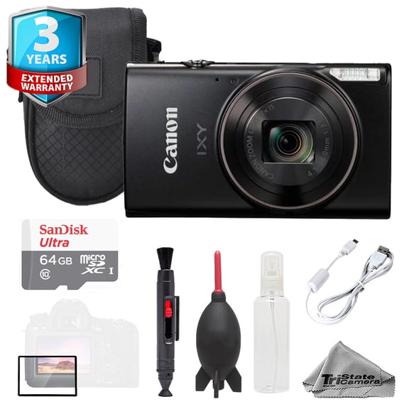 Canon IXY 650 m (PowerShot Elph 360 HS A) Camera - Black + 64GB + Bag+ 3 YR Warranty- Basic Kit (International Version)