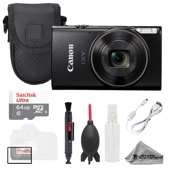 Canon IXY 650 m (PowerShot Elph 360 HS A) Camera - Black + 64GB + Bag+ Screen Protector- Basic Kit (International Version)