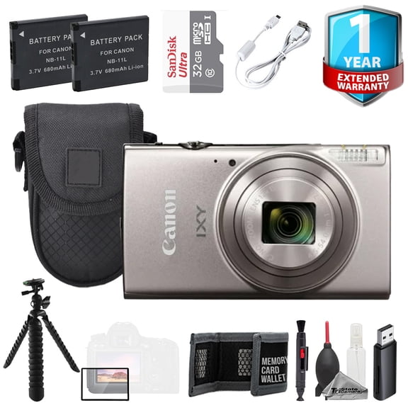 Canon IXY 650 m (PowerShot Elph 360 HS A) Camera Silver + 32GB + 1 Yr Warranty + Tripod- Value Kit (International Version)