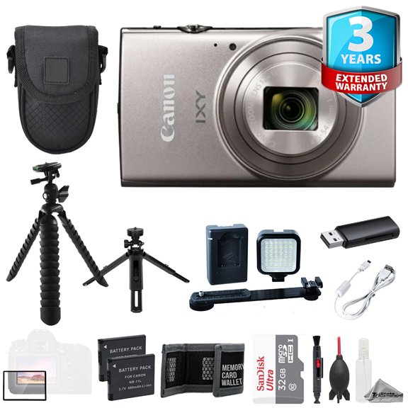 Canon IXY 650 m (PowerShot Elph 360 HS A) Camera Silver +32GB + Ext Batt+3 YR Warranty-ULTIMATE Kit (International Version)