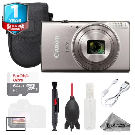 Canon IXY 650 m (PowerShot Elph 360 HS A) Camera Silver + 64GB + Bag+ 1 Yr Warranty- Basic Kit (International Version)