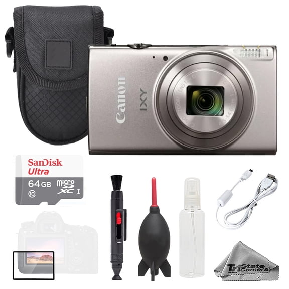 Canon IXY 650 m (PowerShot Elph 360 HS A) Camera Silver + 64GB + Bag+ Screen Protector- Basic Kit (International Version)