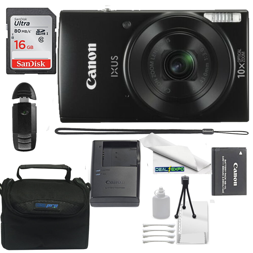 Canon Ixus 190 Digital Camera Black with 10x Optical Zoom and Built-In  Wi-Fi with 16GB Deal-expo Bundle