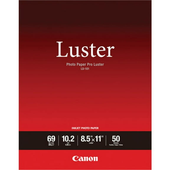 Canon LU-101 Luster Inkjet Photo Paper(6211B004), 8 1/2" x 11", White, 50 Sheets/Pack