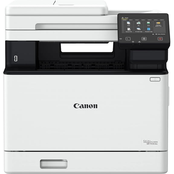 Pre-Owned Canon MF753CDW - Print/Scan/Copy/Fax, Wireless, Duplex,5' Colo touch screen Laser Printer (Manufacturer reconditioned, 1 year manufacturer warranty, compatible high yield Toner cartridge 7,600 pages)
