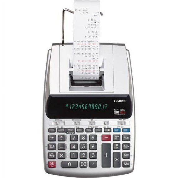 Canon MP11DX 2-Color Printing Calculator - Dual Color Print - Clock, Calendar, Built-in Memory, Date/Time Display - 12 Digits - 3.1" x 8.2" x 12" - Silver - 1 Each | Bundle of 10 Each