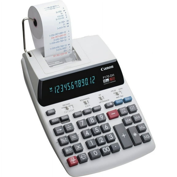 Canon P170-DH-3 Printing Calculators - Calendar, Clock, Item Count, Sign Change, Compact - 12 Digits - 3" x 9.6" x 15.2" - White - 1 Each | Bundle of 2 Each