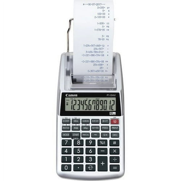 Canon P1DHV3 Compact Printing Calculator - Sign Change, Built-in Memory, Item Count, Clock, Calendar - 12 Digits - Sliver - 1 Each