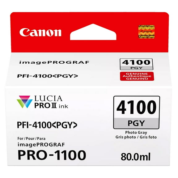 Canon PFI-4100 80ml Pigment Ink Tank for imagePROGRAF PRO-1100 Printer, Photo Gray