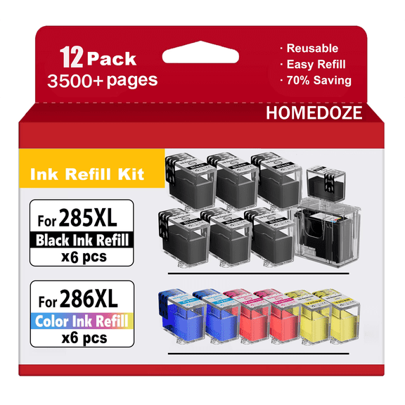 OppoInk PG-285XL/CL-286XL Tri-Color Printer Cartridge Combo Pack with Ink Refill Kit for TS7720 TR7820 TS7722 TR 7820 TS 7720 7722, Black Color, 9 Count, 3 Pack