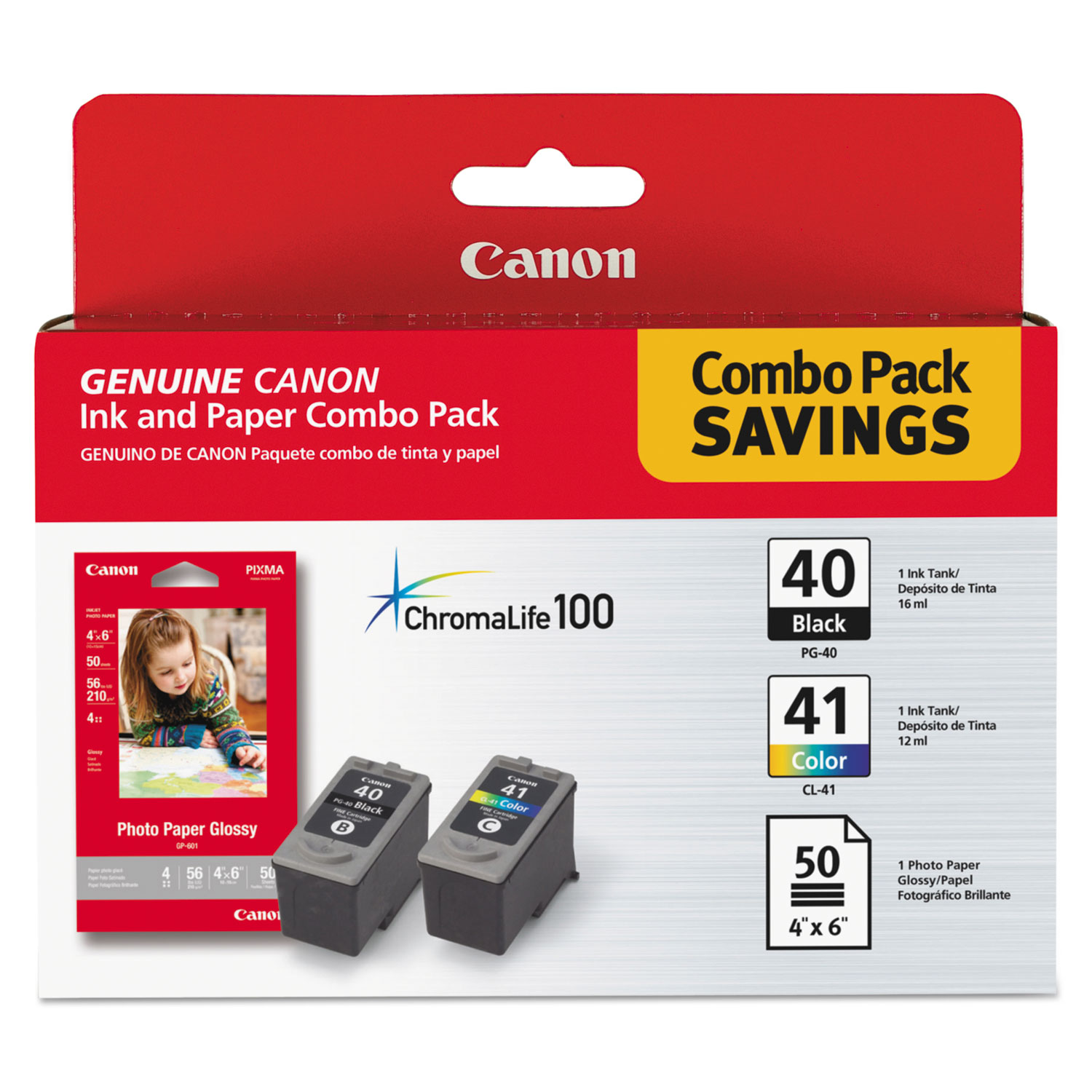 Canon PG-40/CL-41 Cartridges and Glossy Photo Paper Combo Pack - image 1 of 2