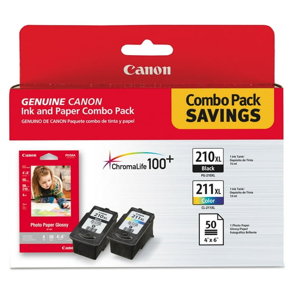 Canon PGI-210XL, CL-211XL (2973B004) High-Yield Black,Tri-Color Ink/Paper Combo