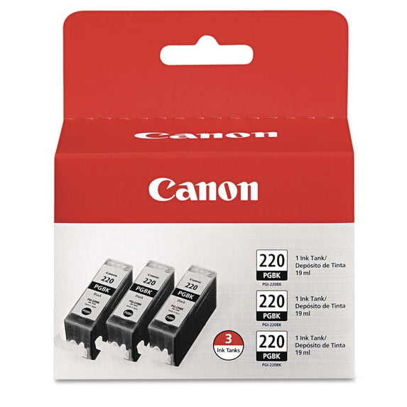 Canon PGI-220 Black Ink Cartridges (2945B004), Pack Of 3