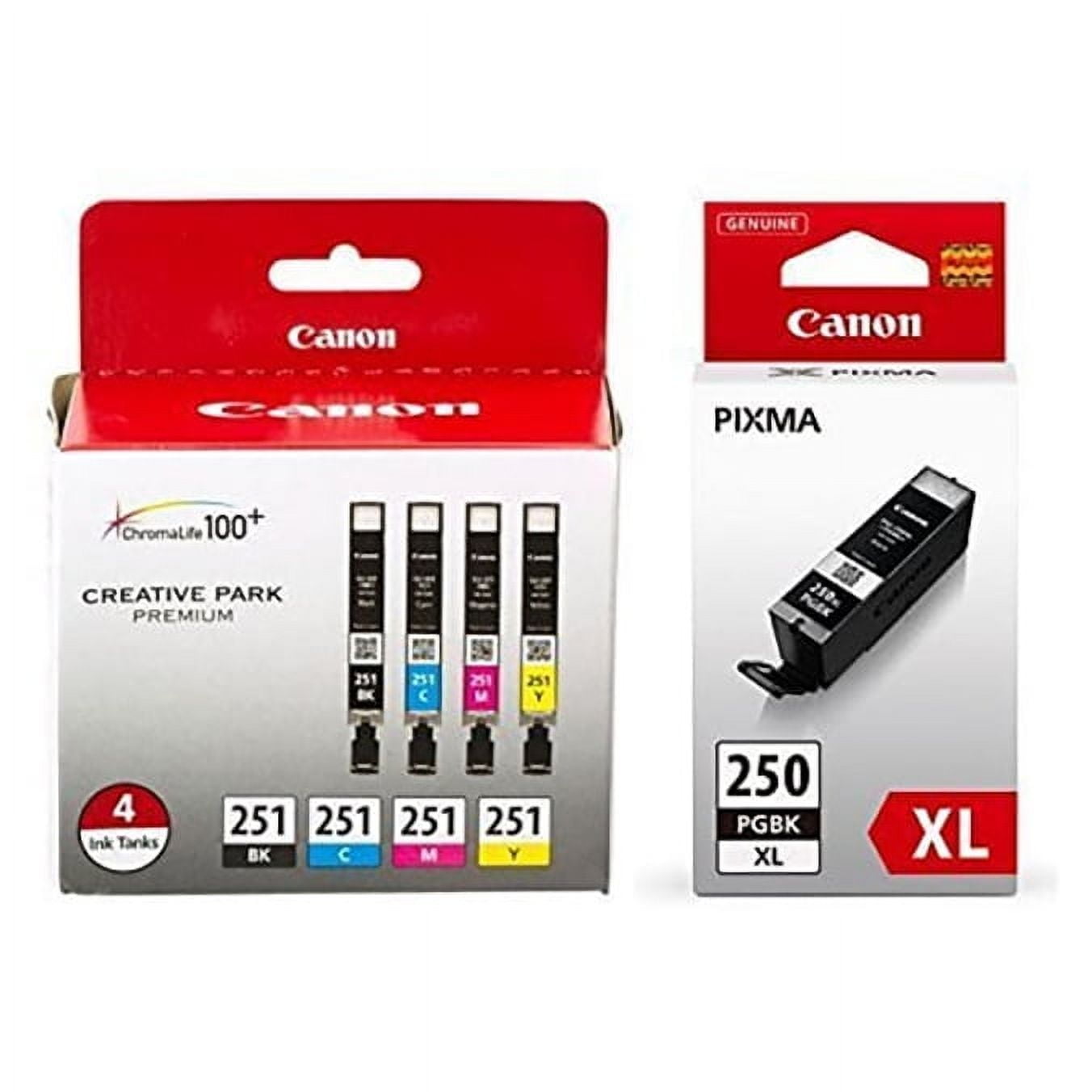 Canon PGI-250XL Black, CLI-251 B/C/M/Y Ink Cartridges, High Yield