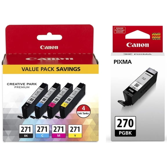 Canon Pgi-270/Cli-271 5-Color Pack of Genuine Standard Yield Setup Printer Ink Cartridges for Pixma TS5020 TS8020 TS6020 TS9020 (Sold Without Manufacturer Warranty) Packaging May Vary