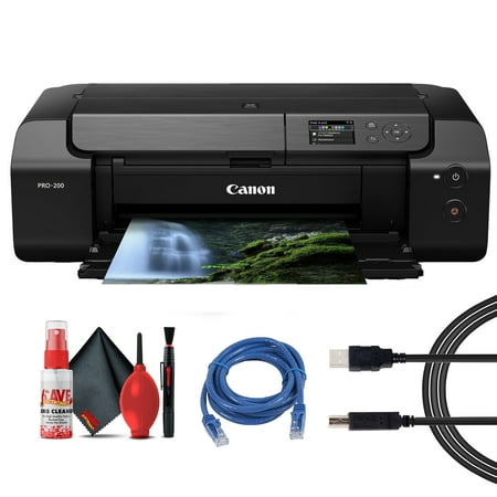 Canon PIXMA PRO-200 Wireless Inkjet Photo Printer 13x19 Borderless Printing 8-Color Dye Ink Fast A3+ Output (4280C002) + Printer Cable + Ethernet Cable (International Version)