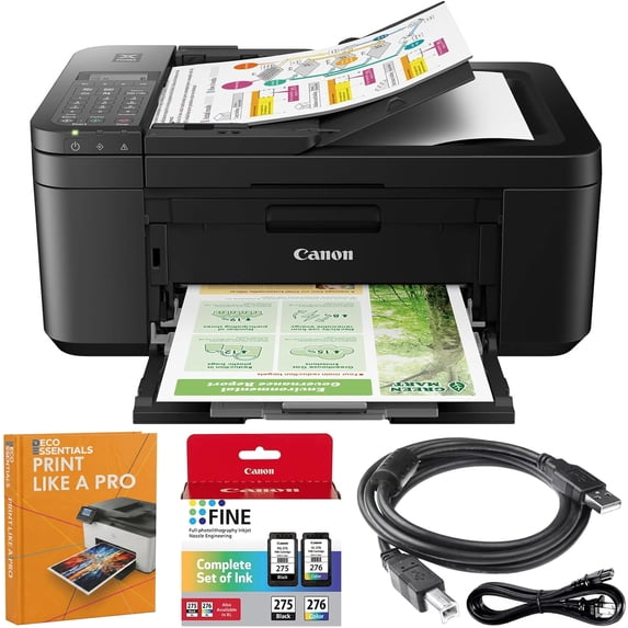 Canon PIXMA TR4720 All-in-One Wireless Printer with Auto Document Feeder, Mobile Printing, Copy, Fax and Scanner Black 5074C002 Bundle with DGE USB Connection Cable + Print Like A Pro Guidebook Kit