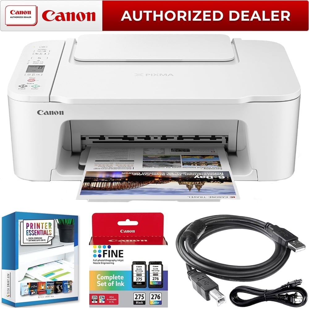 Canon PIXMA TS3720 Wireless All-in-One Printer with Auto Document Feeder, Mobile Printing, Copy, Fax and Scanner White 6671C022 Bundle with Monoprice Printer Cable and Small Business Software Kit