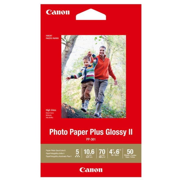 Canon PP-301 Photo Paper Plus Glossy II Inkjet Paper, 10.6 mil, 265 gsm, 4x6", 50 Sheet Pack