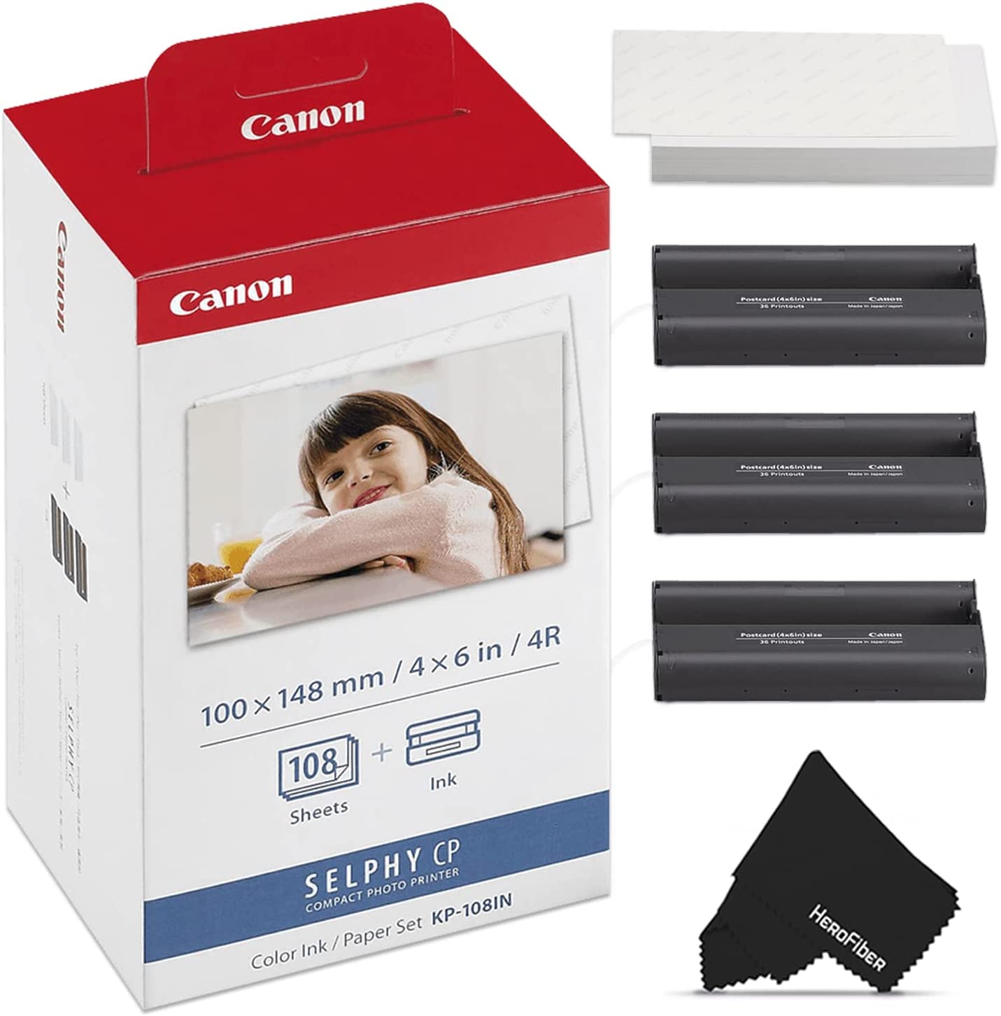 Canon KP-108IN / KP108 Color Ink Paper Includes 108 Ink Paper Sheets + 3 Ink Toners for Canon Selphy Cp1300, Cp1200, Cp910, Cp900, Cp770, CP760