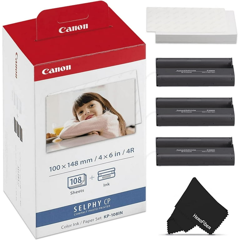 Canon KP-108IN / KP108 Color Ink Paper Includes 108 Ink Paper Sheets + 3 Ink Toners for Canon Selphy Cp1300, Cp1200, Cp910, Cp900, Cp770, CP760