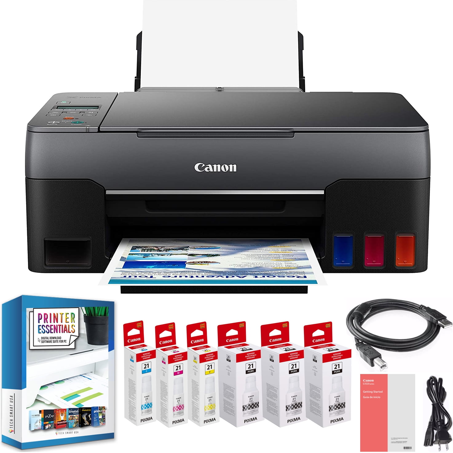 Canon Pixma G3260 All-in-One Wireless MegaTank Printer with Copy, Scan,  Photo, Mobile Print 4468C002 and High Yield Refillable Tanks, Ink Set + 2  Extra Black Bundle with DGE USB Cable + Software