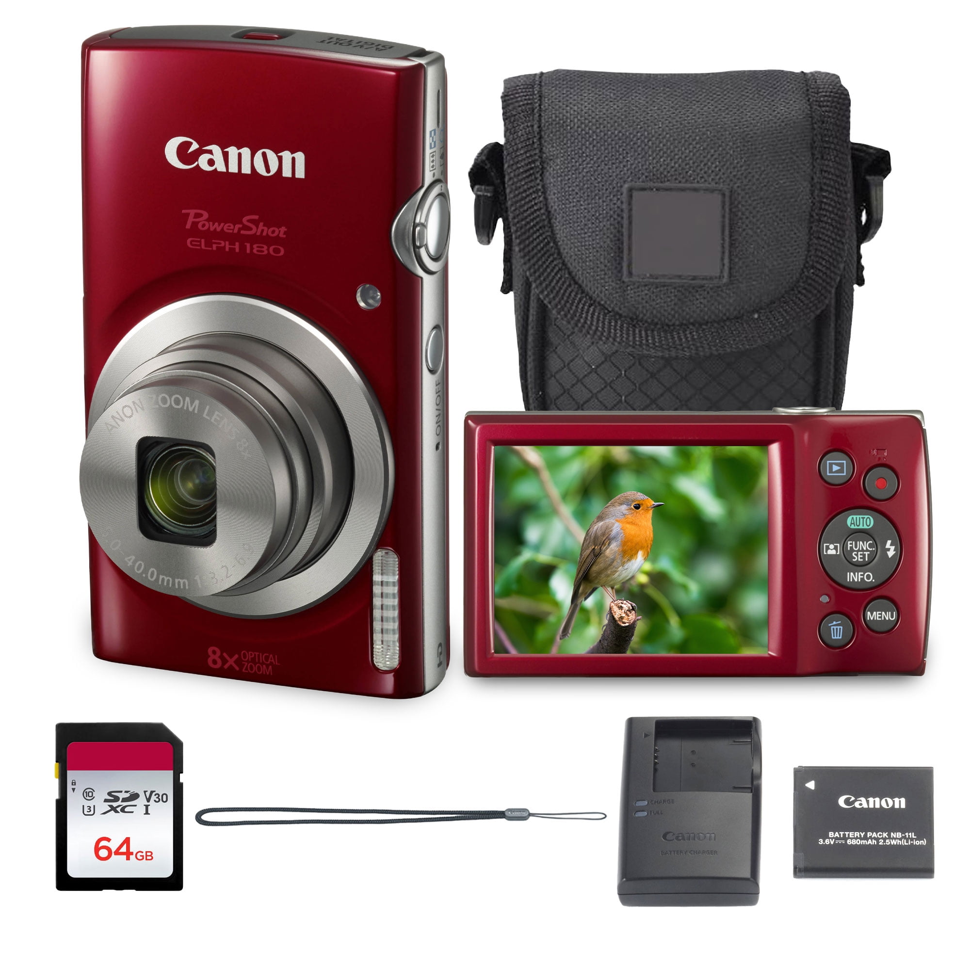 Canon PowerShot ELPH 180 Digital Camera Bundle (Red) Compact Point and ...