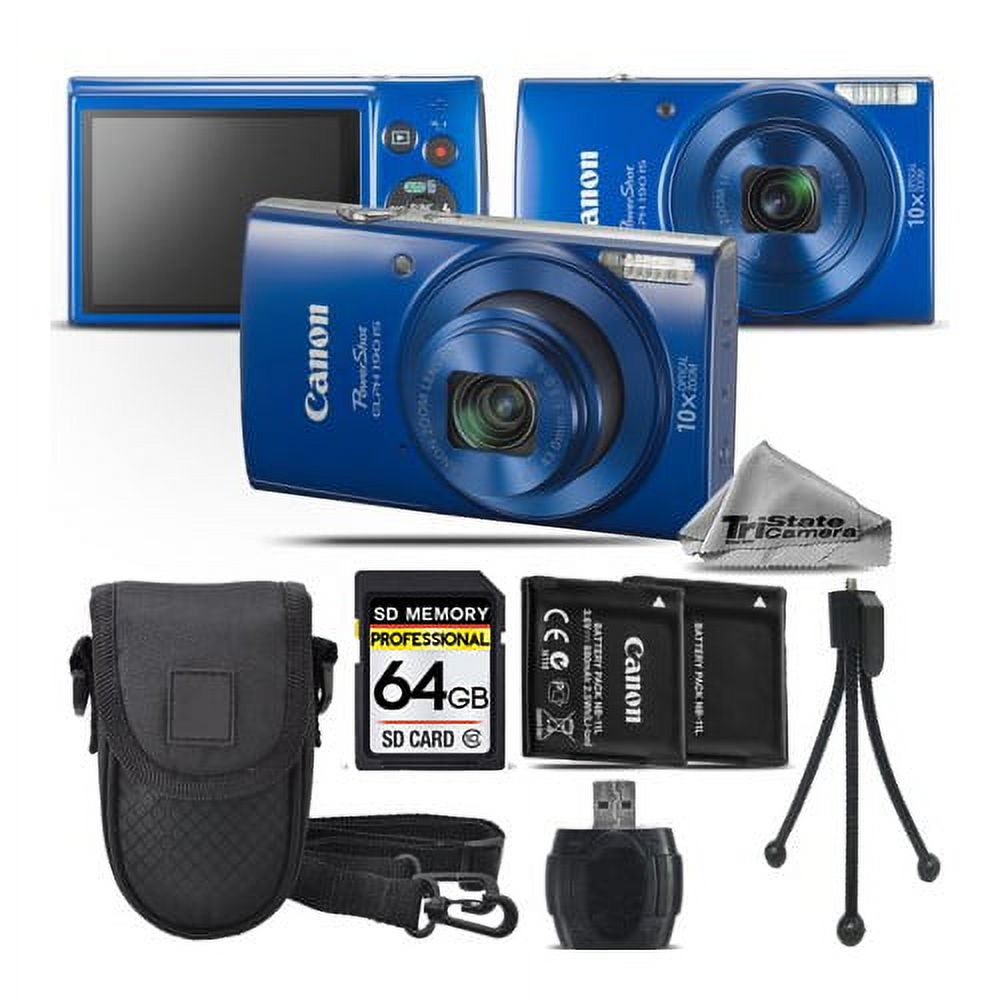 Canon PowerShot ELPH 190 Digital Camera Blue 1090C001 10X Optical Zoom -64GB Kit - image 1 of 10